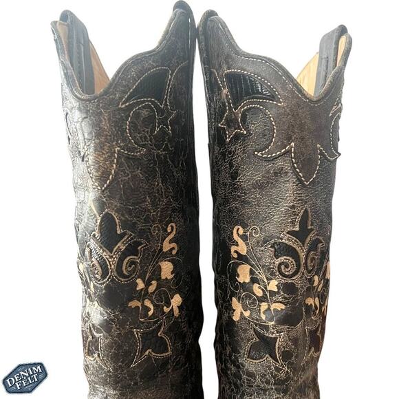 CORRAL Vintage Black Leather w/ Lizard Inlay Snip Toe Western/Cowboy Boots - Picture 8 of 16
